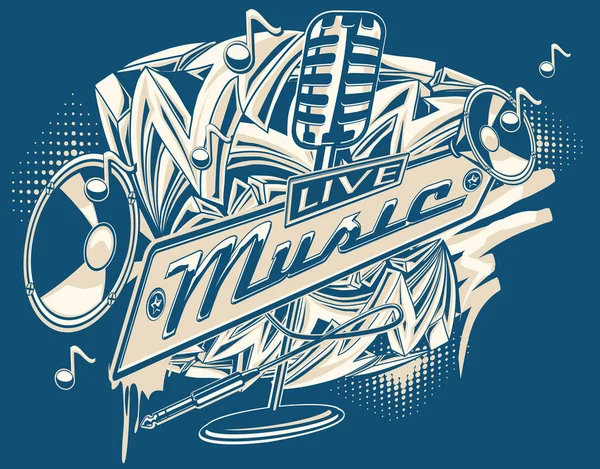 Emblema de música com microfone — Vetor de Stock