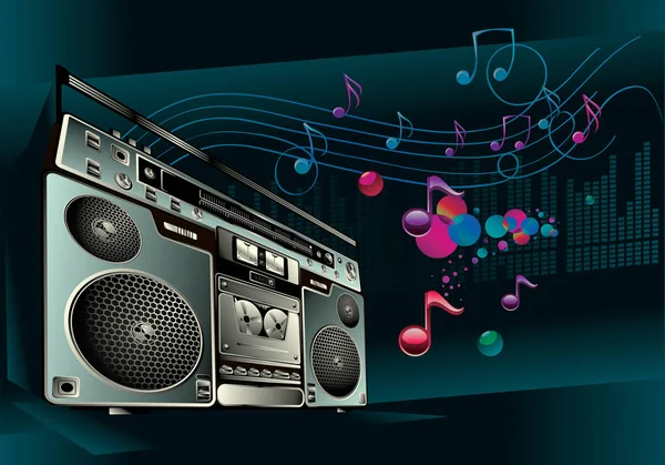 Colorful notes and boombox — Stock Vector