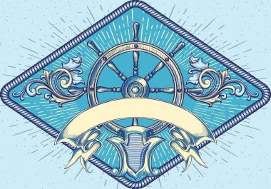 Dekoratif vintage deniz amblemi, vektör çizim