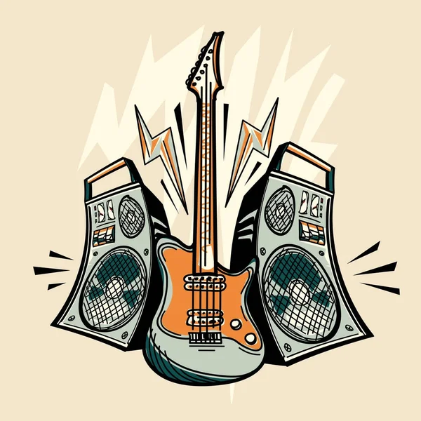 Guitarra sobre fondo musical — Vector de stock