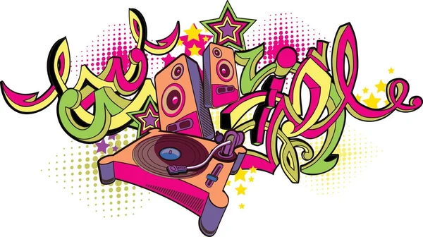 Zene design lemezjátszó graffiti — Stock Vector