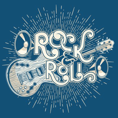 gitar ile mavi arka plan, vektör çizim doğum sözcü