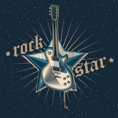 gitar ve koyu mavi arka plan, vektör çizim Star'da
