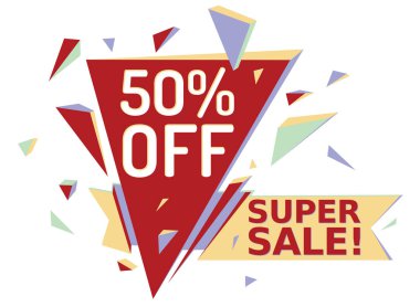 Yüzde 50 indirimli indirimli, soyut kırmızı üçgen reklam levhası. 