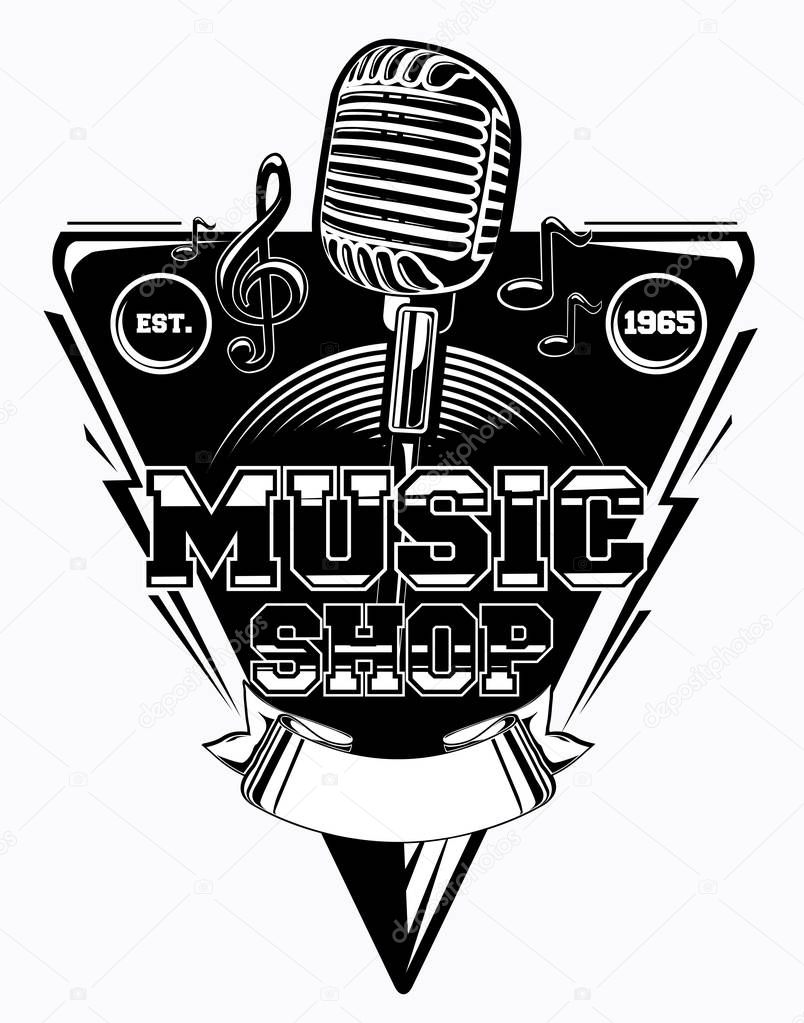 Musical records shop black and white emblem