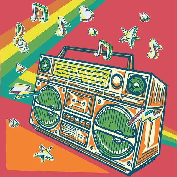 Funky Bunt Gezeichnete Boom Box Musik Design — Stockvektor