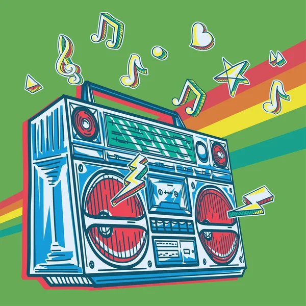 Funky Coloré Dessiné Boom Box Design Musical — Image vectorielle