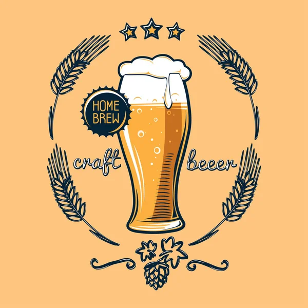 Accueil Brasserie Emblème Bière Artisanale — Image vectorielle