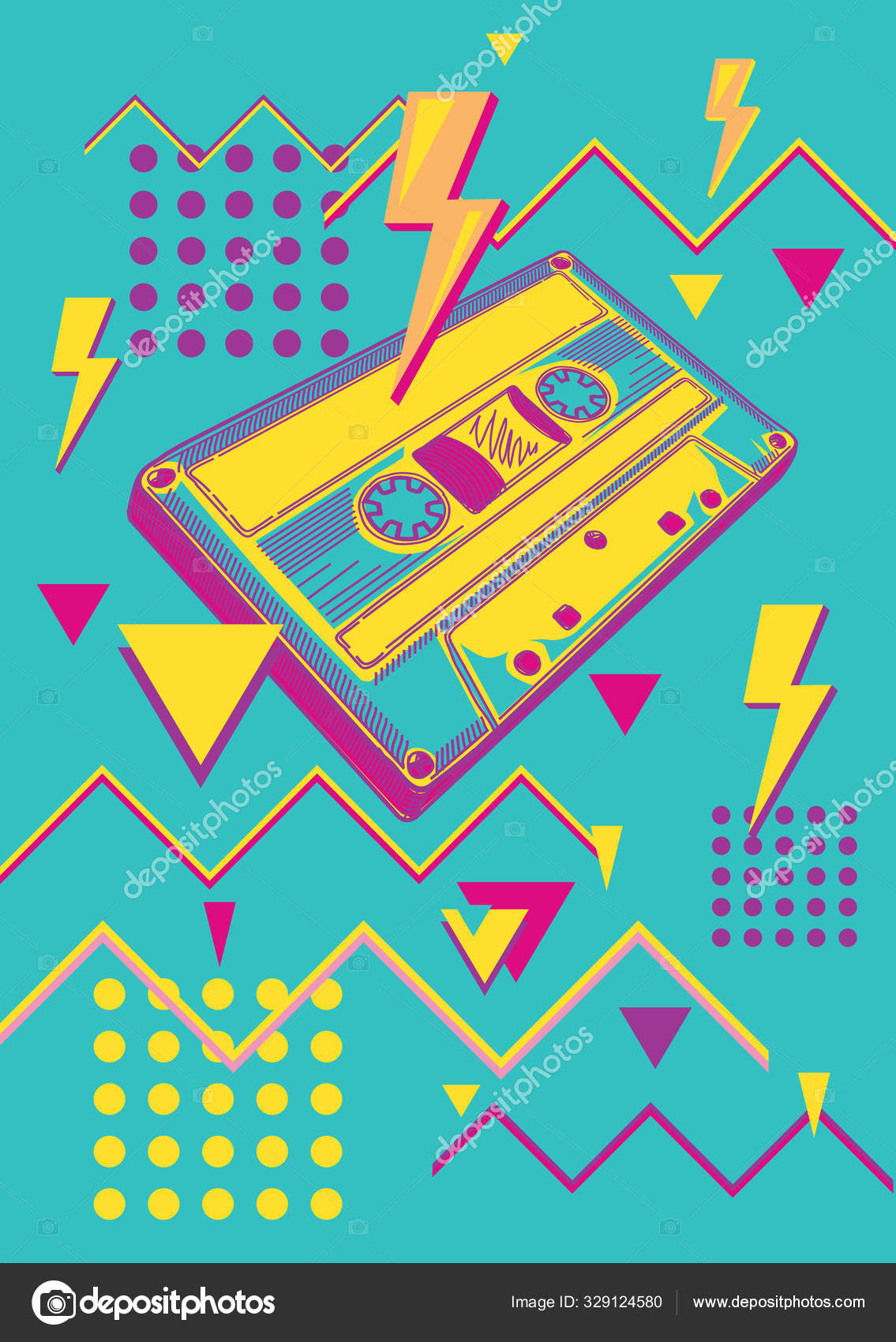 Funky Colorful 80S Music Design Stock Vector by