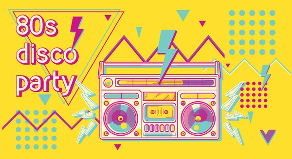 80S Disco Party Funky Disegno Musica Colorata — Vettoriale Stock