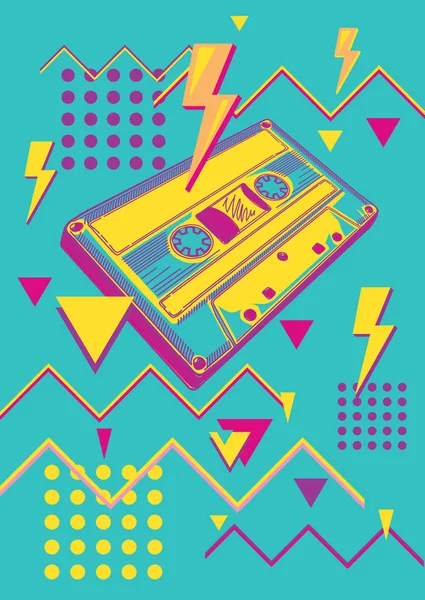 Funky Kleurrijke 80S Muziek Ontwerp — Stockvector