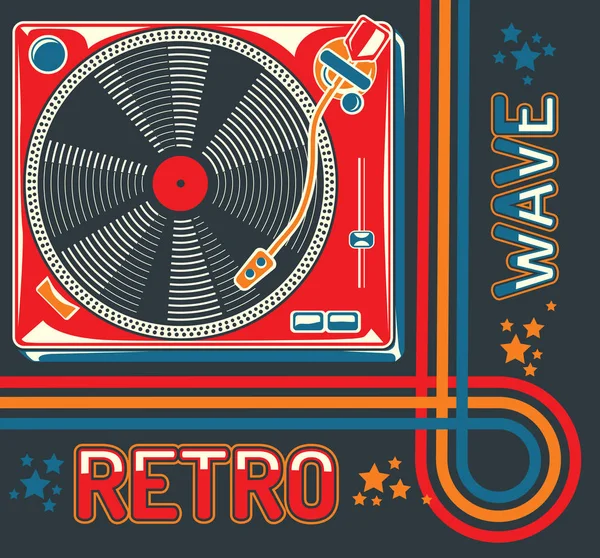 Retro Wave Diseño Póster Musical Mesa Giratoria — Archivo Imágenes Vectoriales