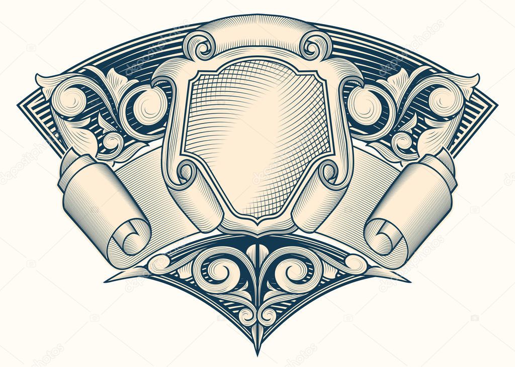 Decorative monochrome vintage ornate emblem
