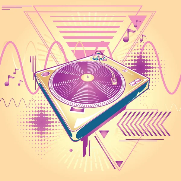 80S Retro Tocadiscos Diseño Música Vector Ilustración — Vector de stock