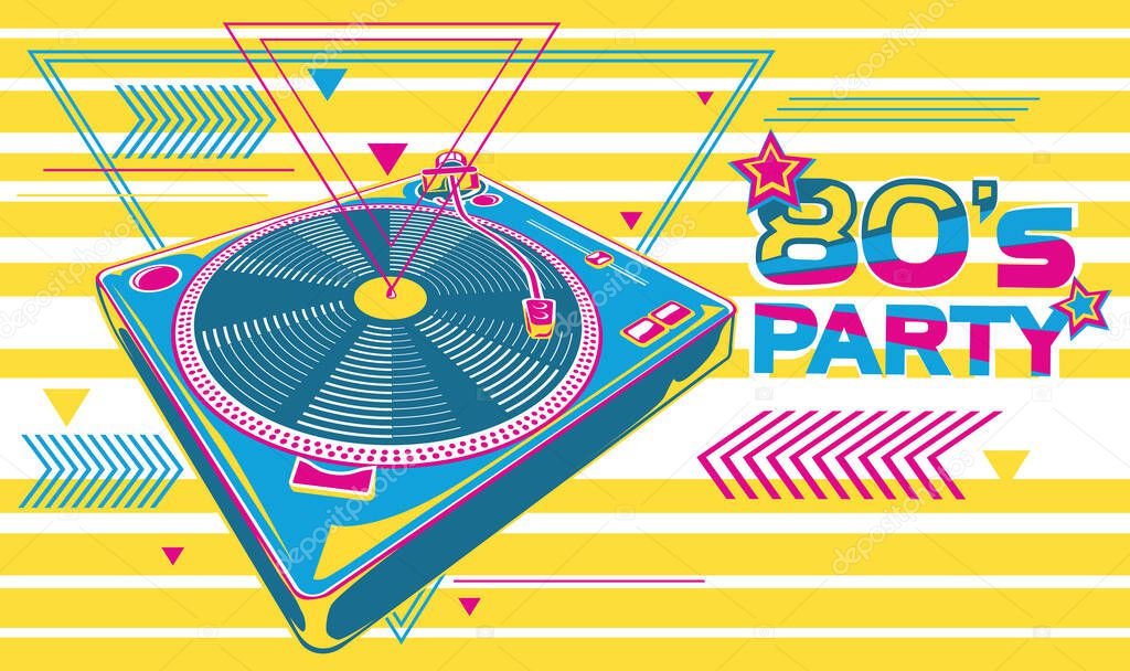 80s  party - funky colorful music design, vector, illustration