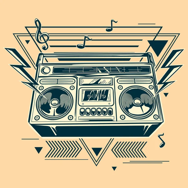 Boom Box Emblema Musical Monocromo — Archivo Imágenes Vectoriales