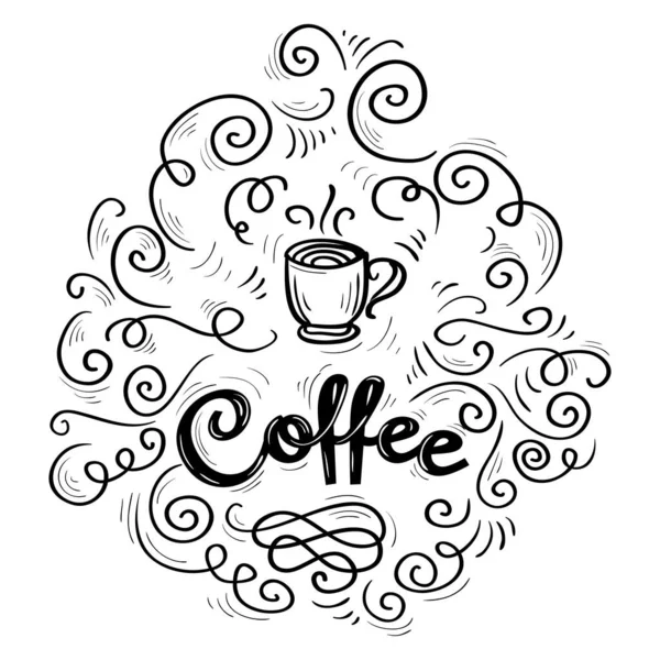 Kávé Fekete Fehér Díszítő Embléma — Stock Vector