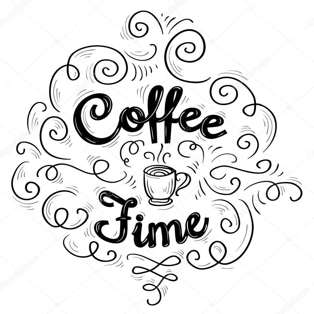 Coffee time - black and white decorative ornate emblem
