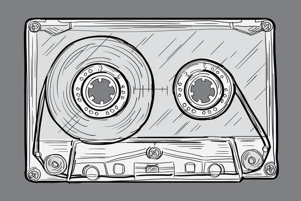 Cassette Audio Dessinée Noir Blanc — Image vectorielle