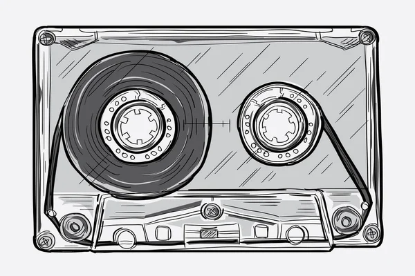 Casete Audio Dibujado Blanco Negro — Archivo Imágenes Vectoriales