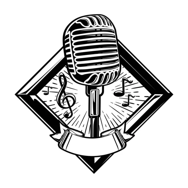 Emblema Musica Trendy Bianco Nero — Vettoriale Stock