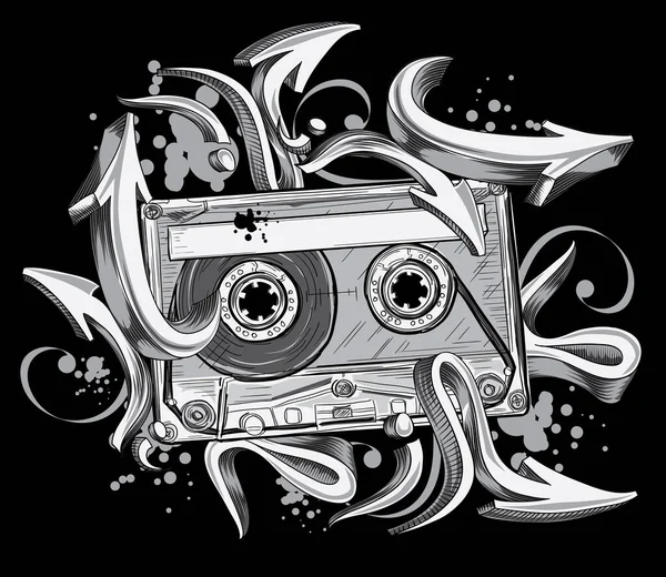 Черно Белая Аудиокассета Стрелки Фаффити — стоковый вектор