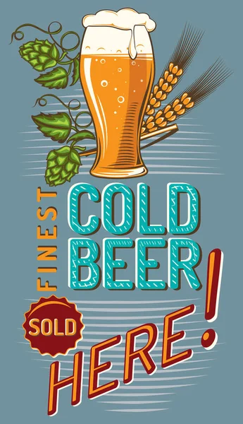 Vintage Advertising Sign Cold Beer Sold Here — Stock Vector