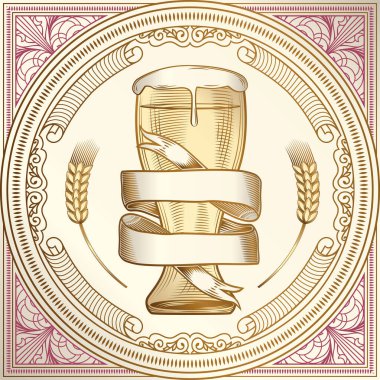 Bir bardak bira altın dekoratif amblem.