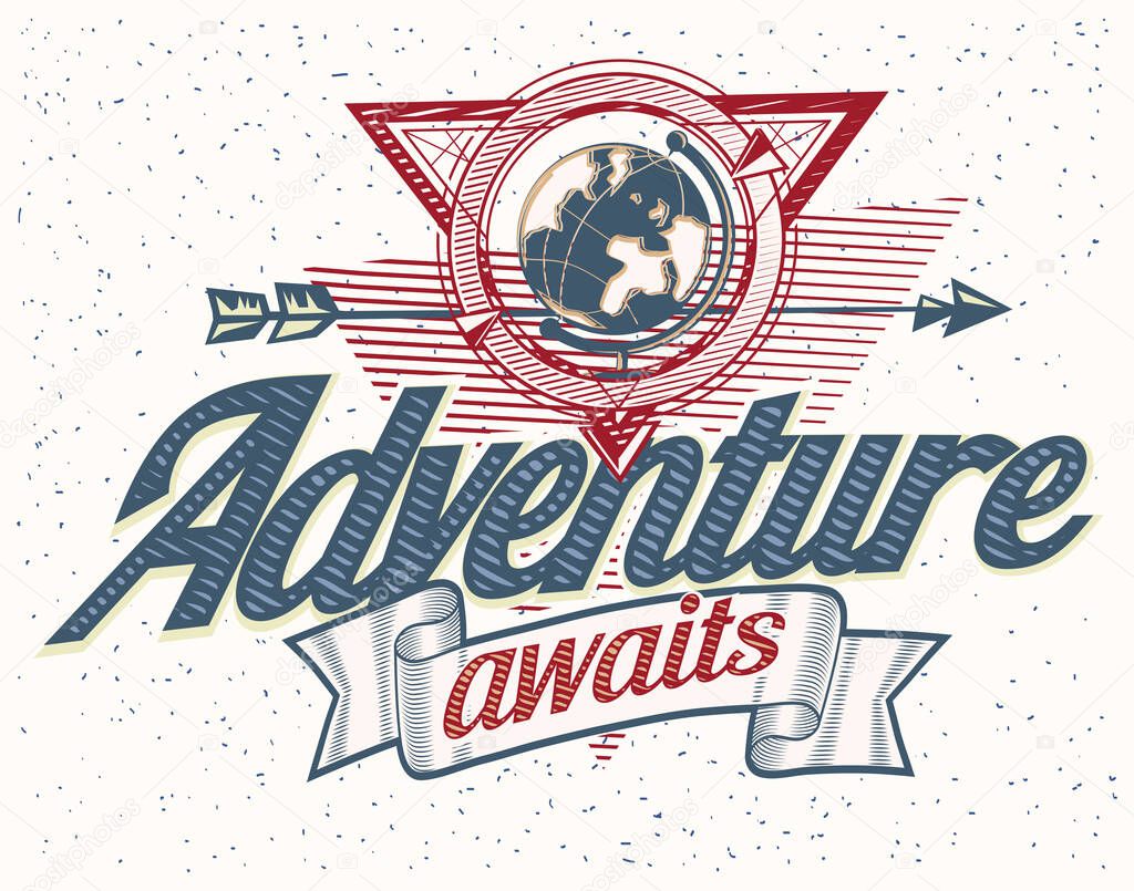 Adventure awaits - trendy decorative travel emblem