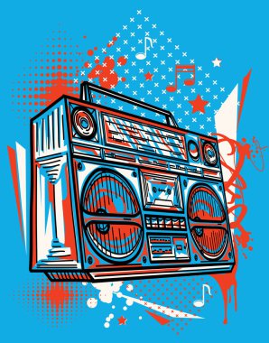 Graffiti arka planında acayip renkli müzik kutusu