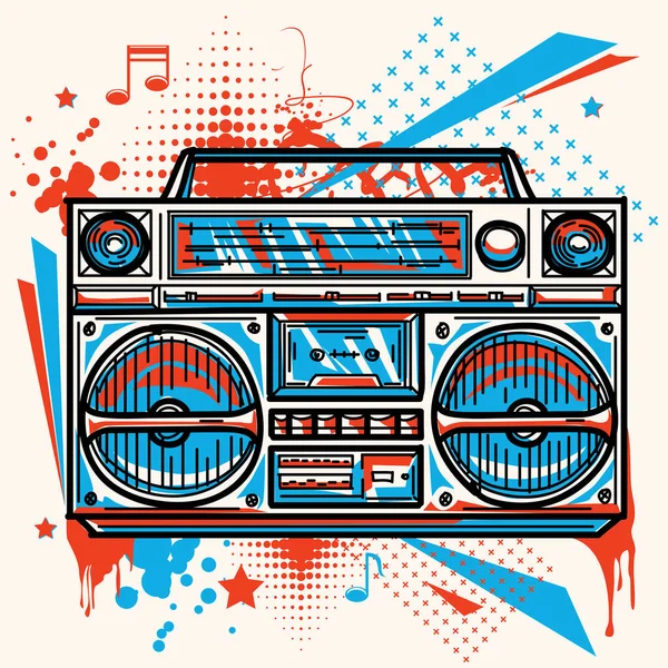 Funky Colorful Boom Box Graffiti Background — Stock Vector