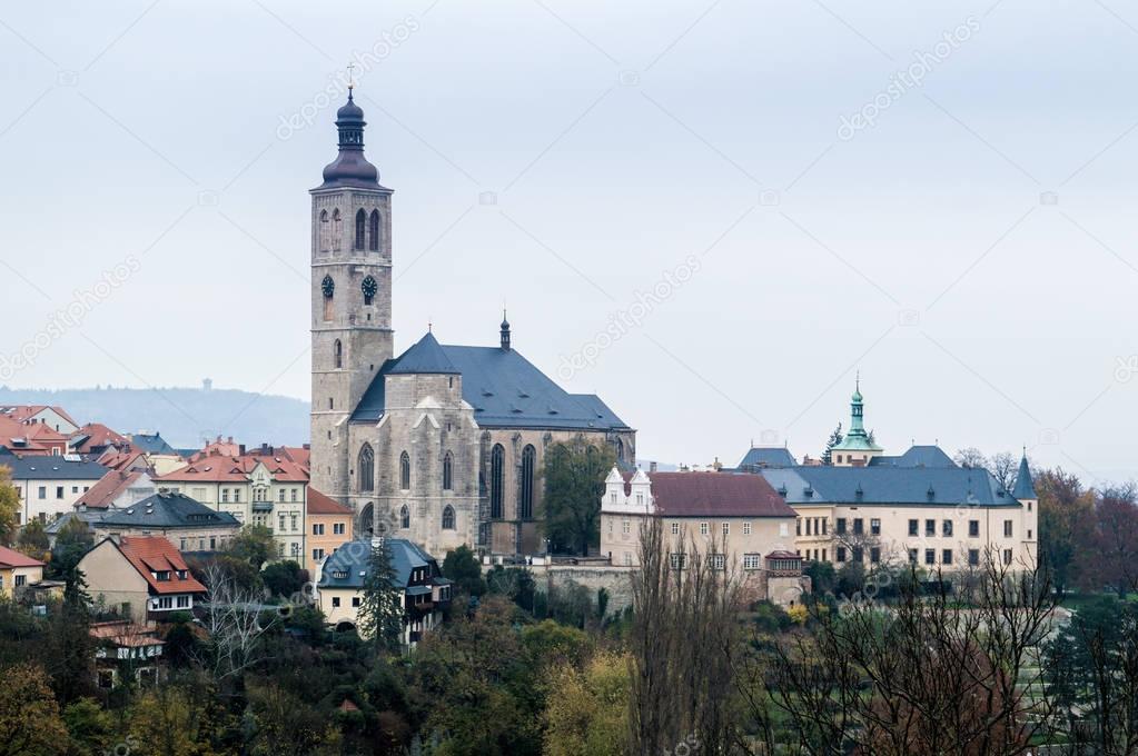 View of Saint James cathedral and old town in Kutna Hora, Bohemia, Czech Republic, Autumn landscape