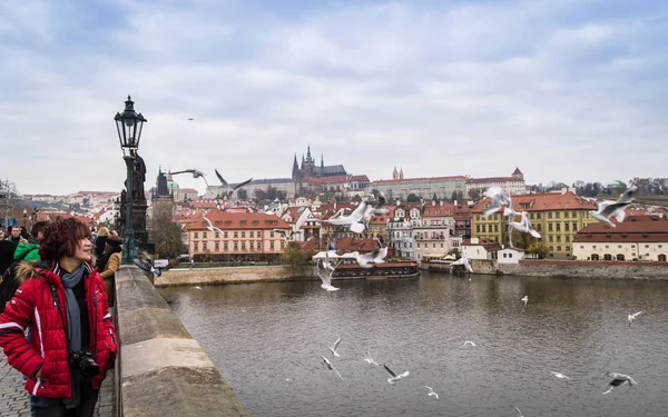 Praga Boemia Repubblica Ceca Novembre 2017 Turisti Passeggiano Sul Ponte — Foto Stock