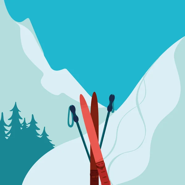 Montagnes et matériel de ski. Fond d'hiver . — Image vectorielle
