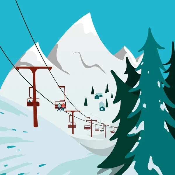 Skilift in de bergen — Stockvector