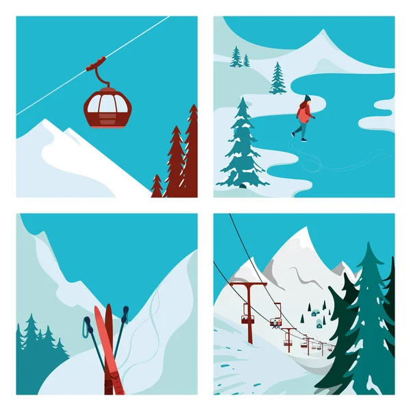 Ski Resort in the mountains. — Stock Vector