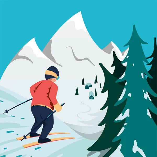 Skier in mountains — Stock Vector