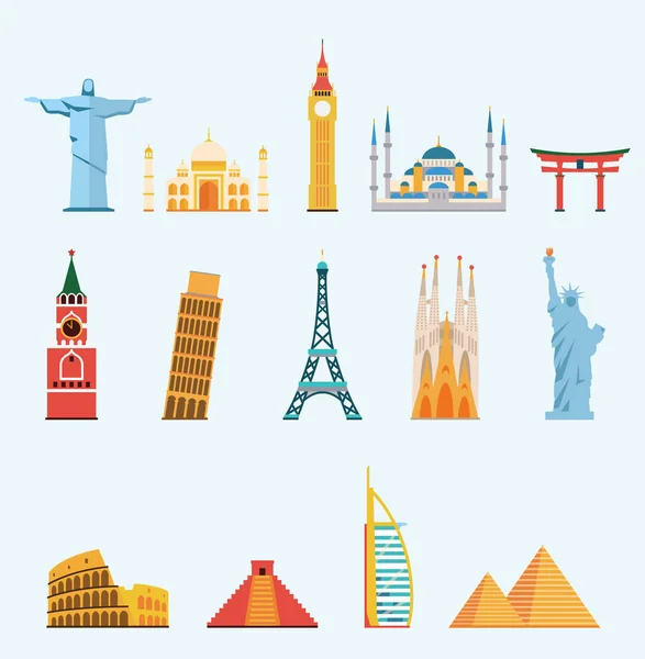 Monuments de voyage de renommée mondiale — Image vectorielle