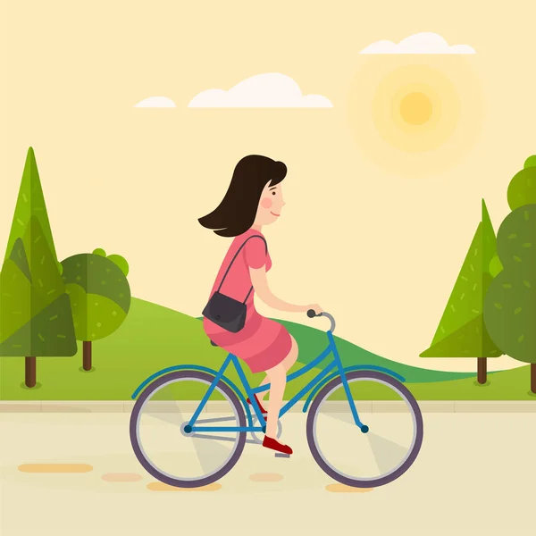 Glückliches Mädchen auf dem Fahrrad — Stockvektor
