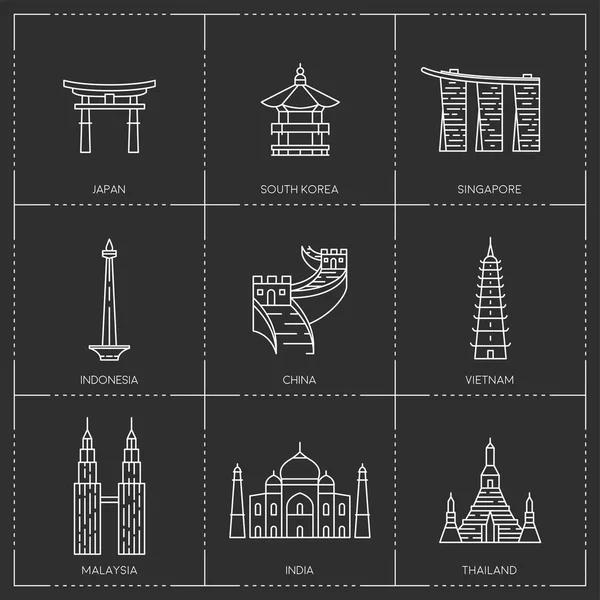 Asian famous landmarks. — Stock Vector