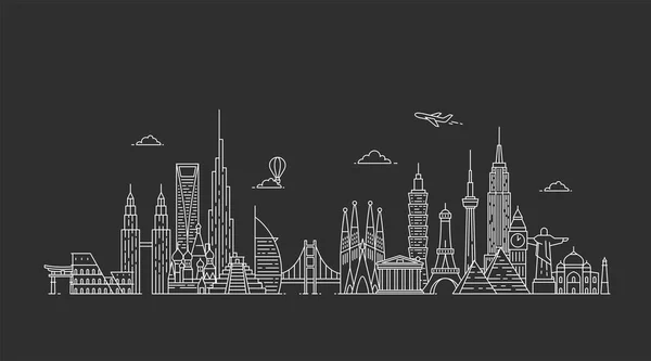 Skyline du monde. Illustations en style contour — Image vectorielle