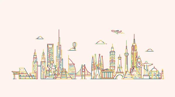 Skyline du monde. Illustations en style contour — Image vectorielle