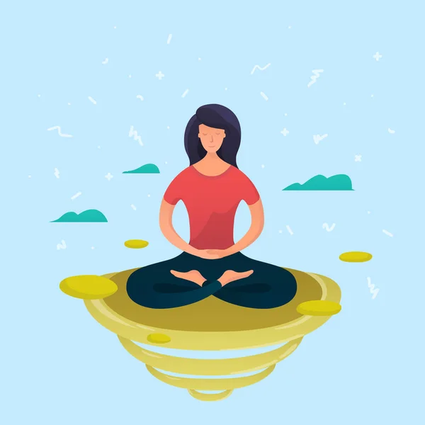 Young woman meditating in lotus pose. — Stock Vector