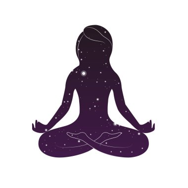 Kadın lotus duruş oturuyor.