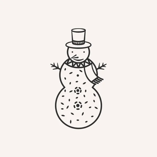 Illustrazione pupazzo di neve. Icona linea — Vettoriale Stock