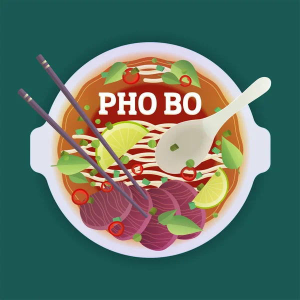 Sopa vietnamita Pho Bo tradidion. —  Vetores de Stock