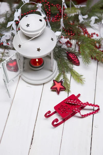 Christmas composition with gift box and decorations — Stock Photo, Image
