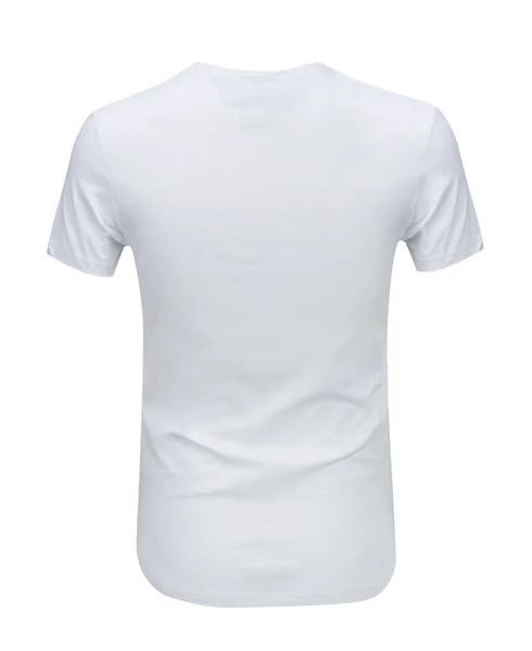 흰색 배경에 흰색 t-셔츠의 후면 모습 — 스톡 사진