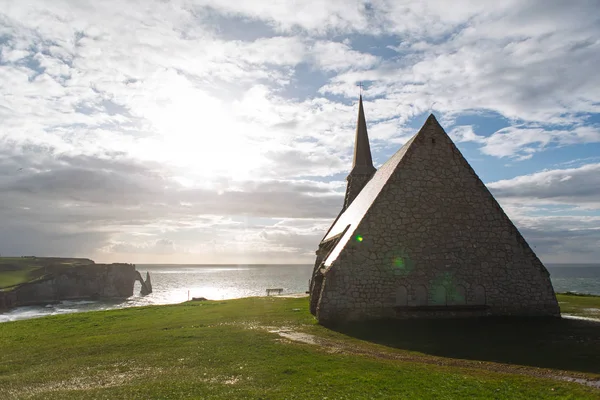 Etretat France Vista Las Montañas Mar Cielo Hermoso Paisaje Normandía —  Fotos de Stock