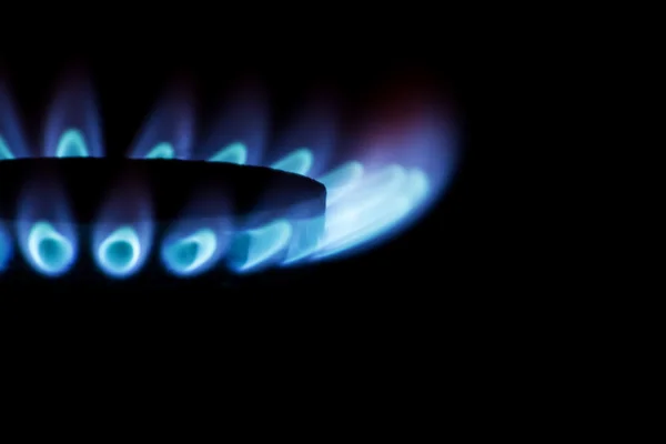 Gas burner with blue flames — Stock Photo, Image